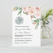 Waterverf Roze Bloemen Boeket Moslim Bruiloft Kaart (Staand voorkant)