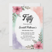 Waterverf Roze Bloemen Boho Zomer 50ste Verjaardag Kaart (Voorkant)