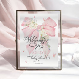 Waterverf Roze Bloemen Bow Baby shower Welkom Poster