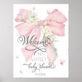Waterverf Roze Bloemen Bow Baby shower Welkom Poster (Voorkant)