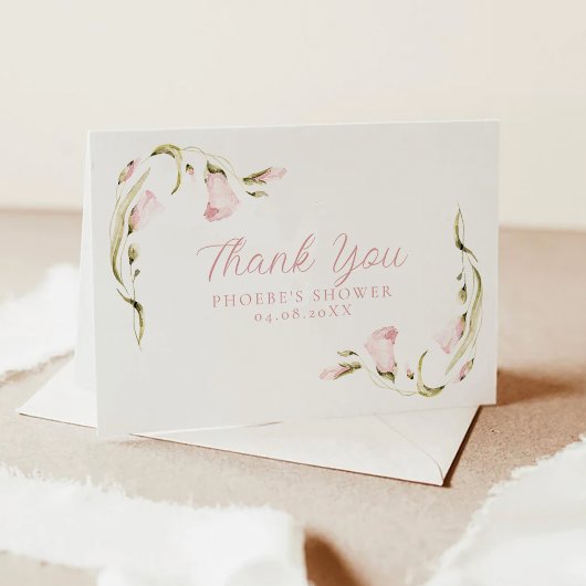 Waterverf Roze Bloemen Bruids Bruiloftsfeest Opgev Bedankkaart