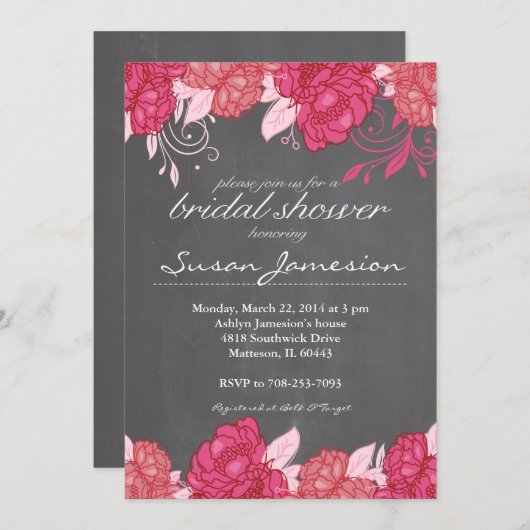 Waterverf roze Bloemen Bruids Douche Uitnodiging (Voorkant / Achterkant)
