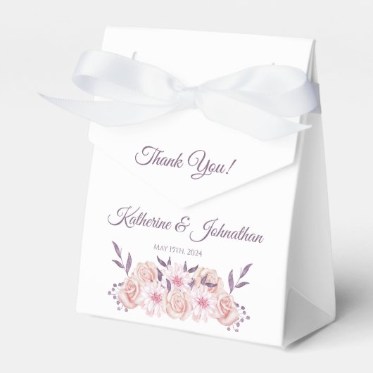 Waterverf Roze Bloemen-Bruiloft Dank u- Bedankdoosjes (Voorkant Zijde)