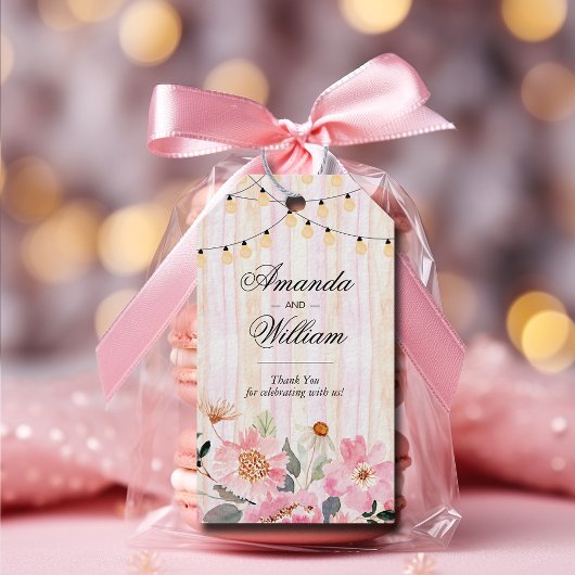 Waterverf roze bloemen bruiloft dank u cadeaulabel