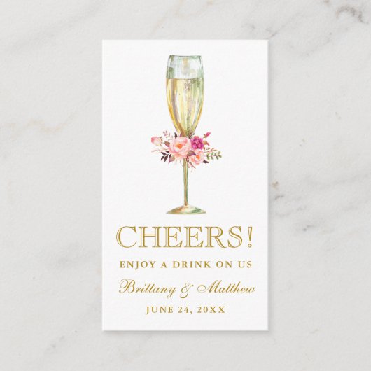 Waterverf Roze Bloemen Bruiloft Drink Ticket Kaart (Voorkant)