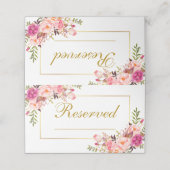 Waterverf Roze Bloemen Bruiloft Gereserveerd Goud Plaatskaartje (Buitenkant ongevouwen)