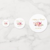 Waterverf Roze Bloemen Bruiloft Gouden Glitter Confetti (Voorkanten)