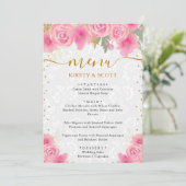 Waterverf roze bloemen bruiloft menu (Staand voorkant)