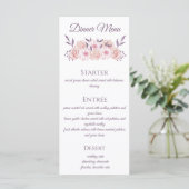 Waterverf Roze Bloemen-Bruiloft Menu- Menu (Staand voorkant)