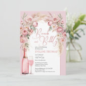 Waterverf roze bloemen brunch en bubbels kaart (Staand voorkant)