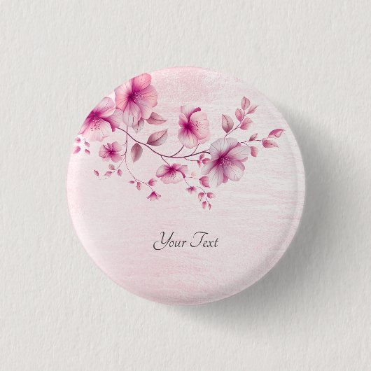 Waterverf Roze Bloemen Button (Voorkant)