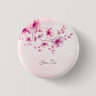Waterverf Roze Bloemen Button