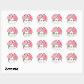 Waterverf roze bloemen chique bruiloft dank u ronde sticker (Vel)
