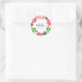 Waterverf roze bloemen cirkel krans monogram ronde sticker (Tas)