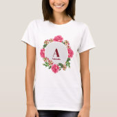 Waterverf roze bloemen cirkel krans monogram t-shirt (Voorkant)