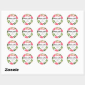 Waterverf Roze bloemen cirkel Wreatadres Ronde Sticker (Vel)