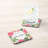 Waterverf Roze bloemen cirkel Wreater Bier Onderzetter (Rechterzijde)