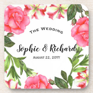 Waterverf Roze bloemen cirkel Wreater Bier Onderzetter