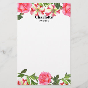 Waterverf Roze bloemen cirkel Wreater Briefpapier