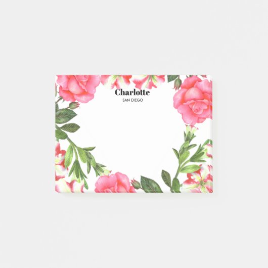 Waterverf Roze bloemen cirkel Wreater Post-it® Notes (Voorkant)