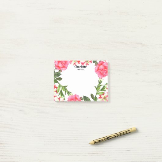 Waterverf Roze bloemen cirkel Wreater Post-it® Notes (Op bureau)