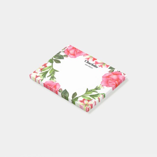 Waterverf Roze bloemen cirkel Wreater Post-it® Notes (Schuin)