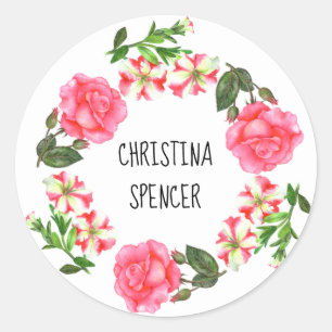 Waterverf Roze bloemen cirkel Wreater Ronde Sticker