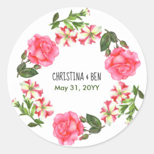 Waterverf Roze bloemen cirkel Wreater Ronde Sticker