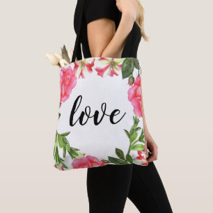 Waterverf Roze bloemen cirkel Wreater Tote Bag