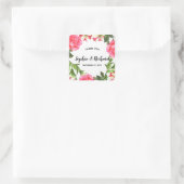 Waterverf Roze bloemen cirkel Wreater Vierkante Sticker (Tas)