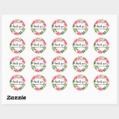 Waterverf Roze bloemen Cirkel Wreatmonogram Ronde Sticker (Vel)