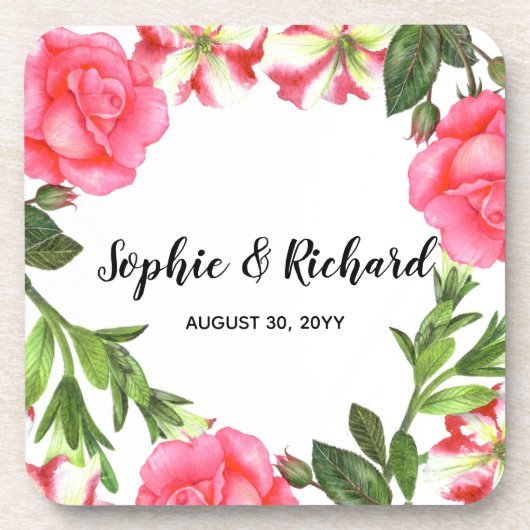 Waterverf roze bloemen cirkelvormig ontwerp bier onderzetter (Voorkant)