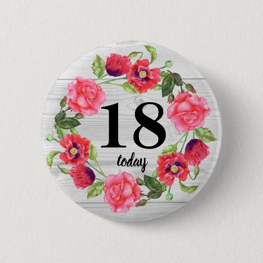 Waterverf roze bloemen cirkelvormig ontwerp ronde button 5,7 cm (Voorkant)