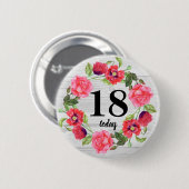 Waterverf roze bloemen cirkelvormig ontwerp ronde button 5,7 cm (Voorkant /achterkant)