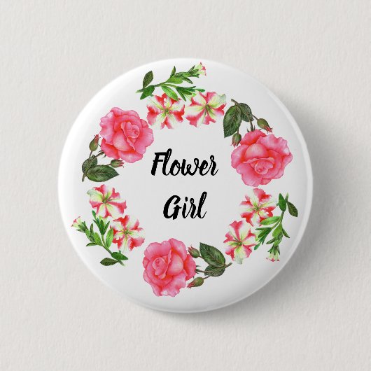 Waterverf roze bloemen cirkelvormig ontwerp ronde button 5,7 cm (Voorkant)