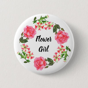 Waterverf roze bloemen cirkelvormig ontwerp ronde button 5,7 cm