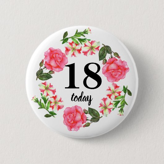 Waterverf roze bloemen cirkelvormig ontwerp ronde button 5,7 cm (Voorkant)