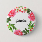Waterverf roze bloemen cirkelvormig ontwerp ronde button 5,7 cm (Voorkant)