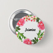 Waterverf roze bloemen cirkelvormig ontwerp ronde button 5,7 cm (Voorkant /achterkant)