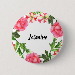 Waterverf roze bloemen cirkelvormig ontwerp ronde button 5,7 cm