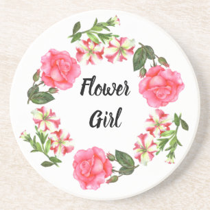 Waterverf roze bloemen cirkelvormig ontwerp zandsteen onderzetter