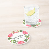 Waterverf roze bloemen cirkelvormig ontwerp zandsteen onderzetter (Zijkant)