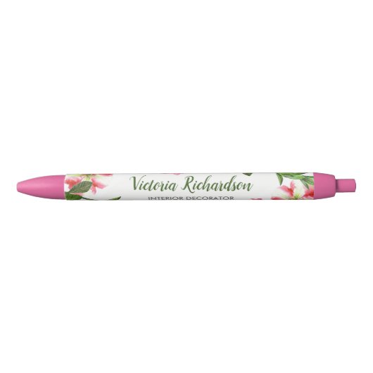 Waterverf roze bloemen cirkelvormig wasschema blauwe inkt pen (Voorkant)