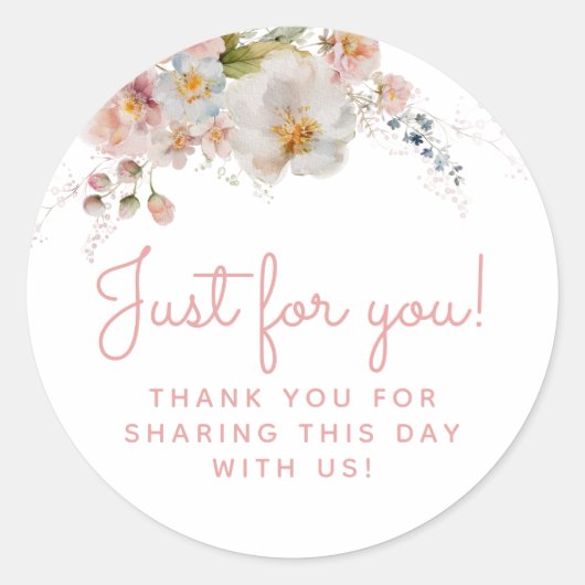 Waterverf Roze Bloemen Dank je wel Favor Ronde Sticker (Voorkant)