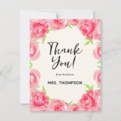 Waterverf Roze Bloemen Dank u Bedankkaart (Voorkant)