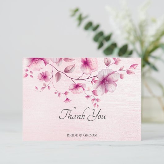 Waterverf Roze Bloemen Dank u kaart (Staand voorkant)