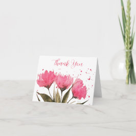 Waterverf Roze Bloemen Dank u kaart
