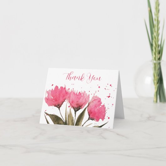 Waterverf Roze Bloemen Dank u kaart (Voorkant)