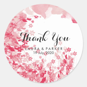Waterverf Roze Bloemen Dank u Trouwkunstenaar Ronde Sticker