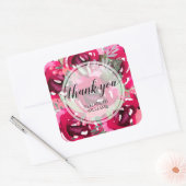 Waterverf Roze bloemen Dank u Vierkante Sticker (Envelop)